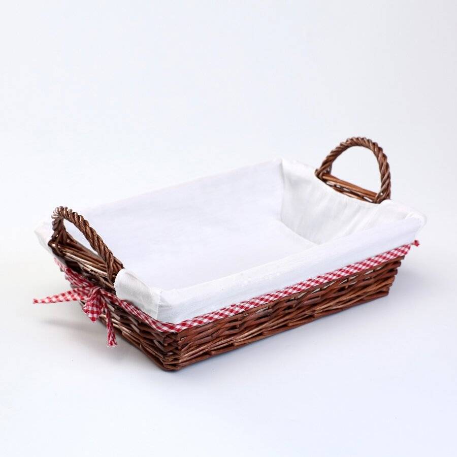 Woodluv Rectangular Wicker Basket With White Lining & Side Handles