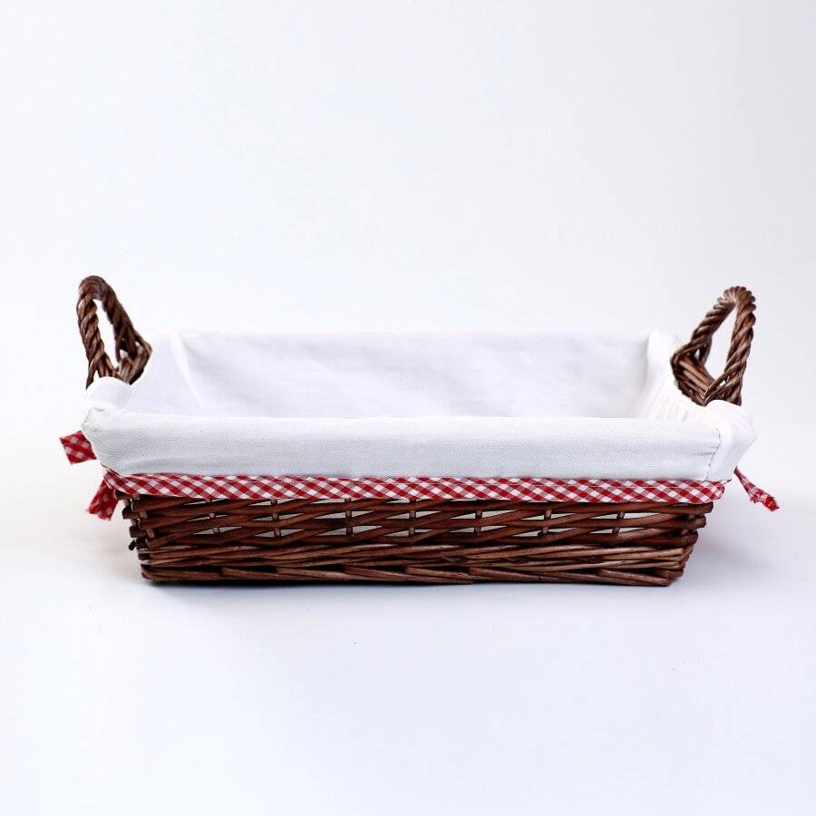 Woodluv Rectangular Wicker Basket With White Lining & Side Handles