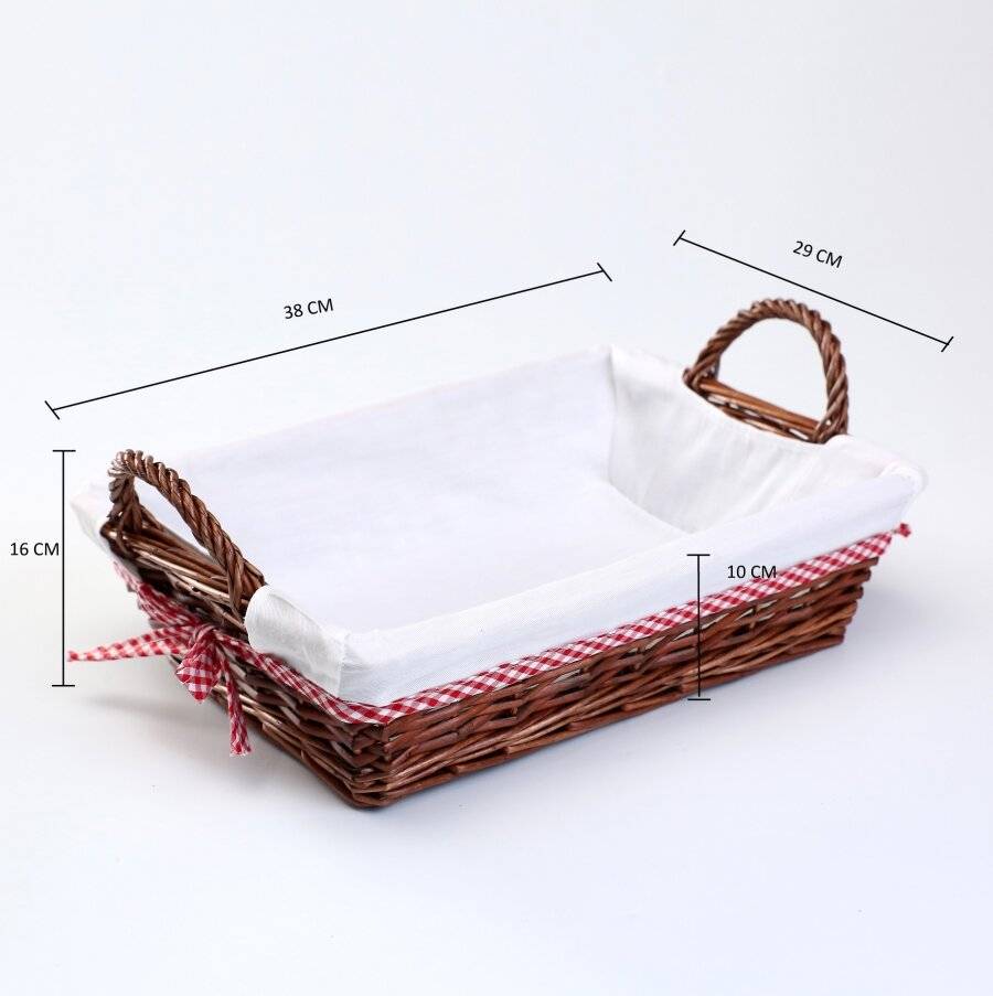 Woodluv Rectangular Wicker Basket With White Lining & Side Handles