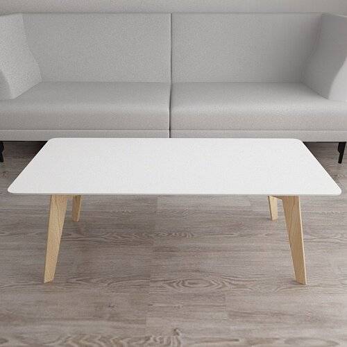 Woodluv Retro MDF Coffee Centre Table With Pine Legs  - White