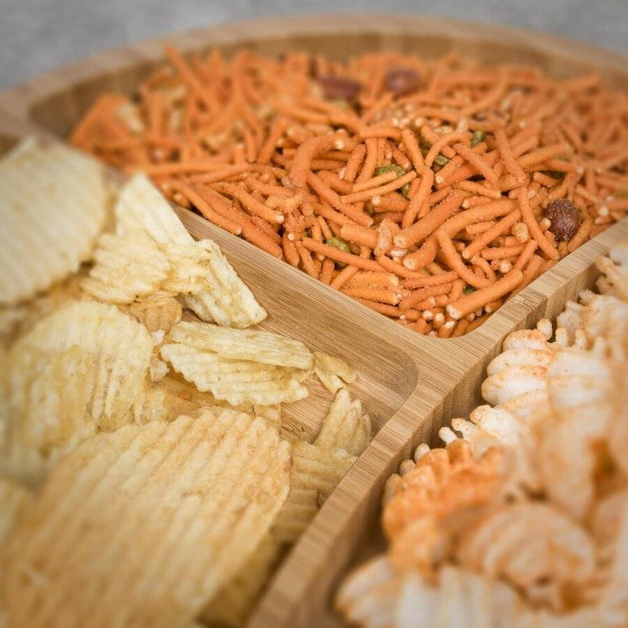 Woodluv Revolving Lazy Suzan Bamboo Tray With 3 Sections
