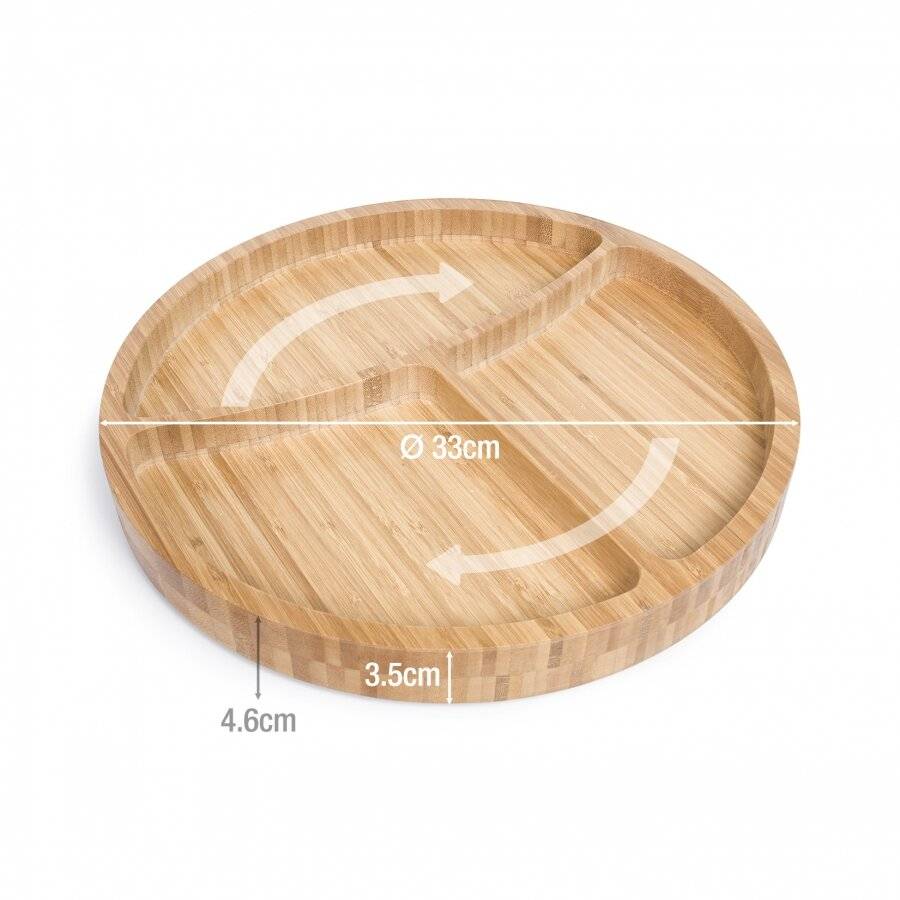 Woodluv Revolving Lazy Suzan Bamboo Tray With 3 Sections