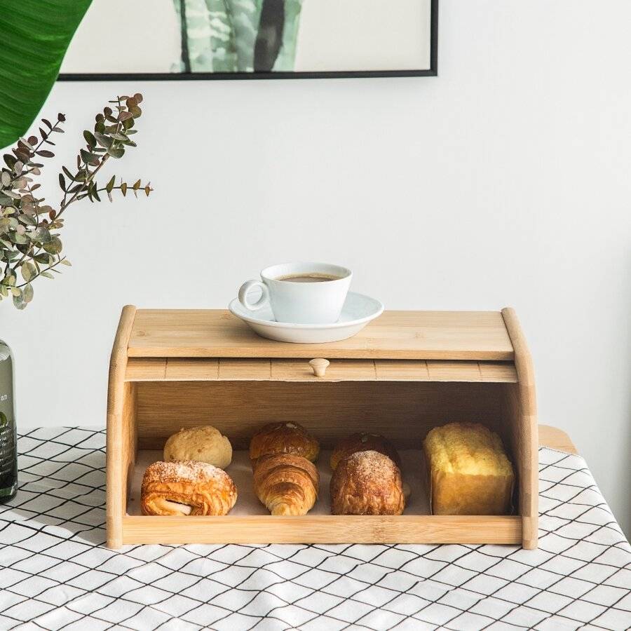Woodluv Roller Shutter Natural Bamboo Bread Storage Bin