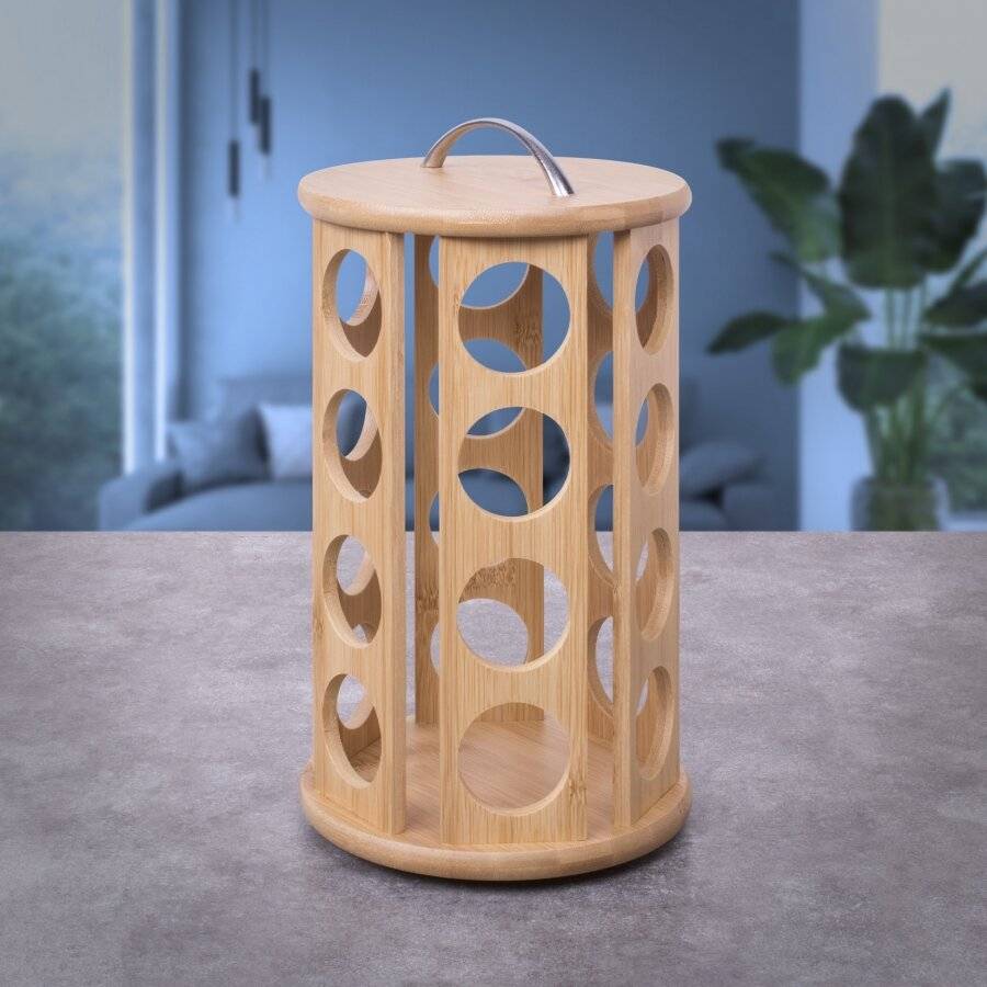 Woodluv Rotating Carousel Bamboo 24 Coffee Pod Organizer