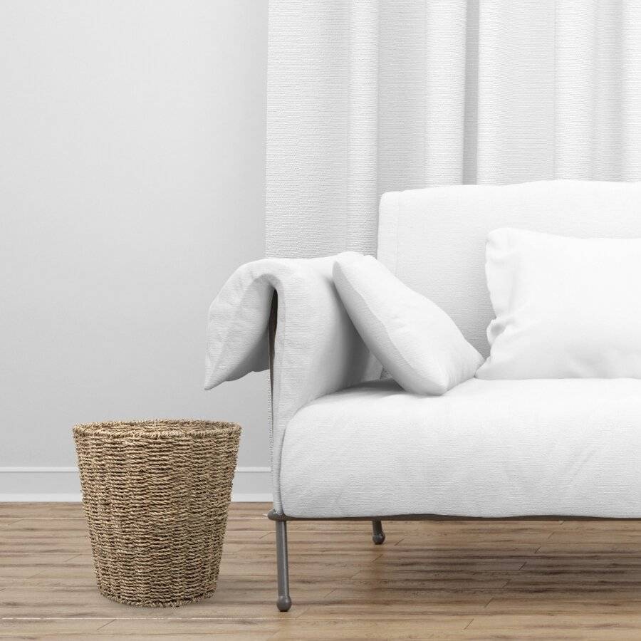 Woodluv Round Handwoven Natural Seagrass Waste Paper Bin