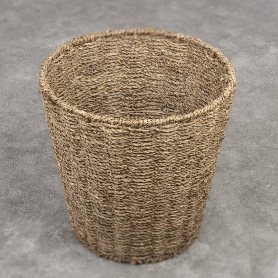 Woodluv Round Handwoven Natural Seagrass Waste Paper Bin