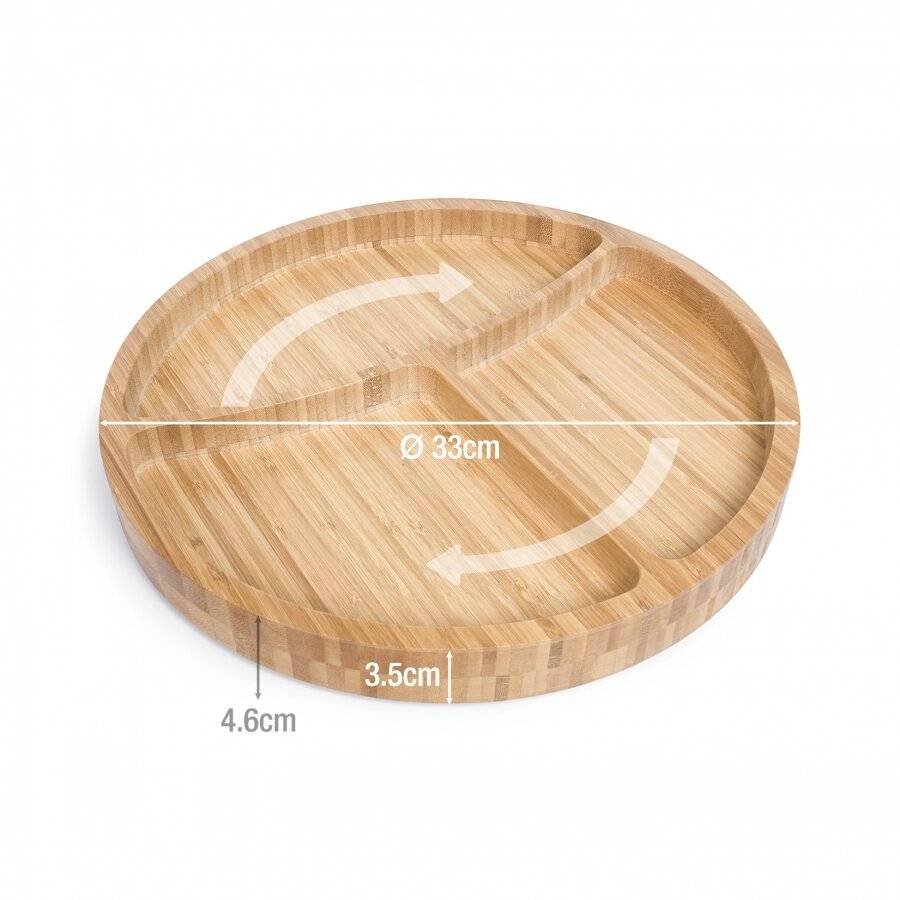 Woodluv Round Lazy Susan With 360° Rotating Plate Featuring 3 Sections