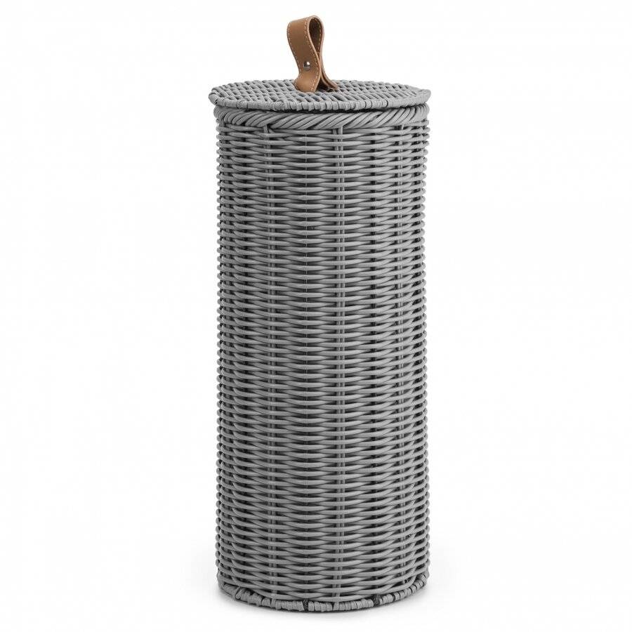 Woodluv Round Polypropleyne Loo Roll Storage Basket With Lid - Grey