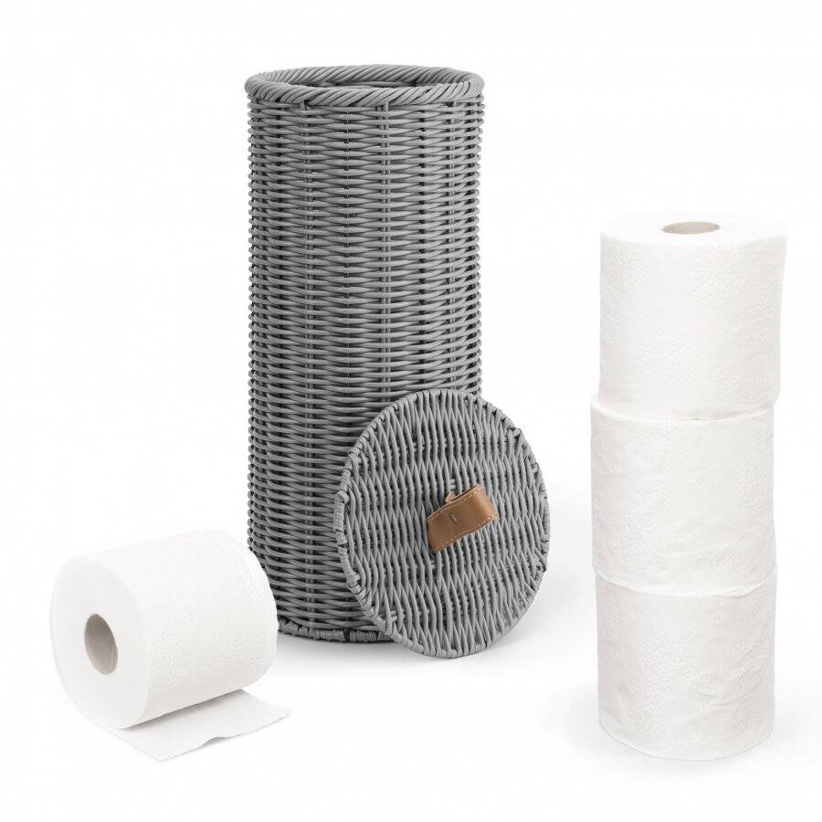 Woodluv Round Polypropleyne Loo Roll Storage Basket With Lid - Grey