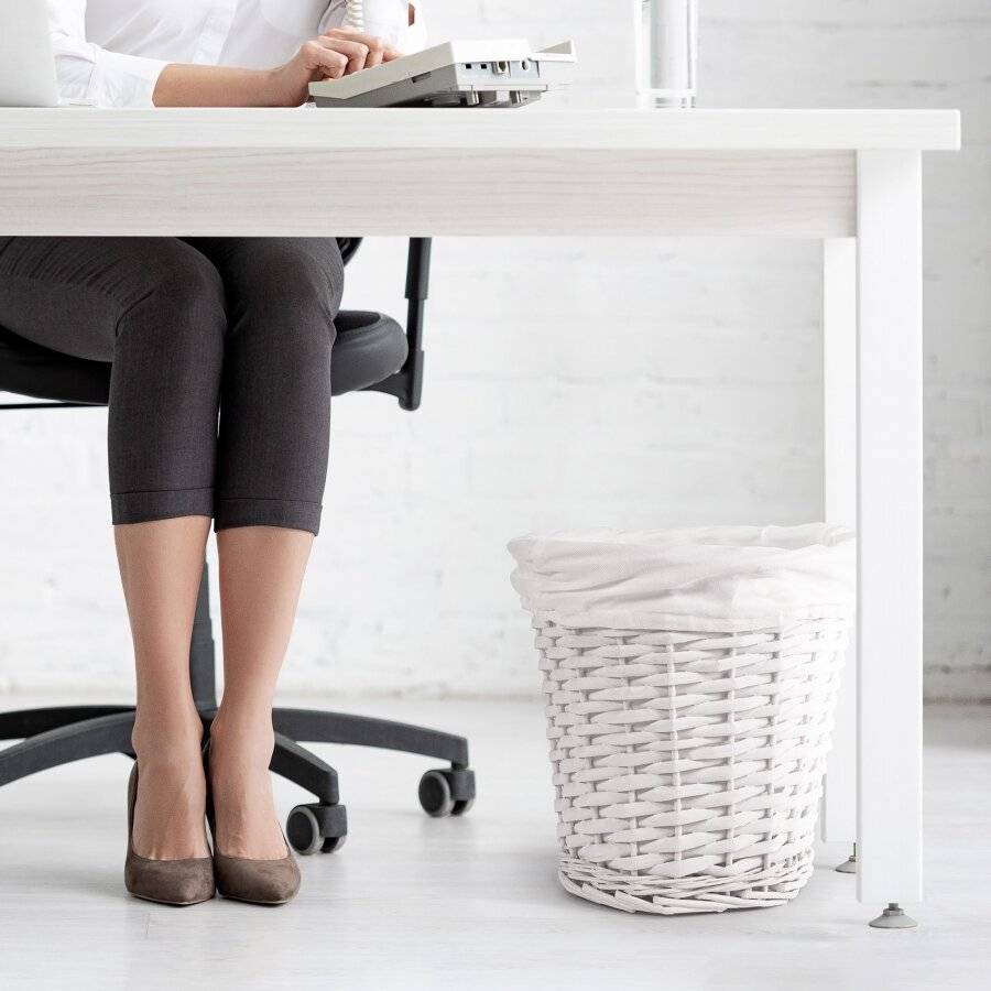 Woodluv Wicker Waste Paper Round Bin With White Lining - White