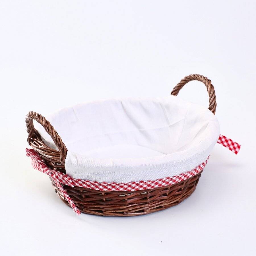 Woodluv Round Wicker Hamper Basket With White Lining & Side Handles