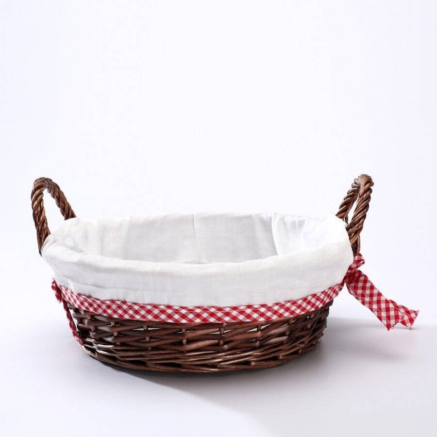 Woodluv Round Wicker Hamper Basket With White Lining & Side Handles