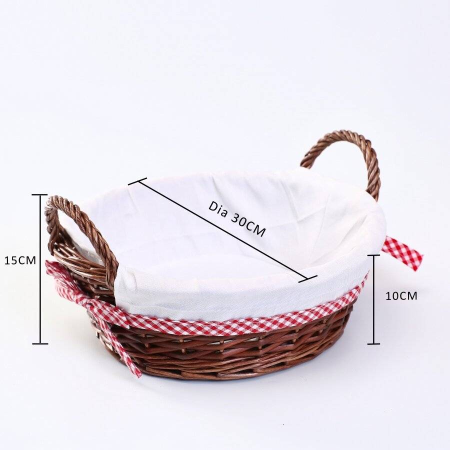 Woodluv Round Wicker Hamper Basket With White Lining & Side Handles