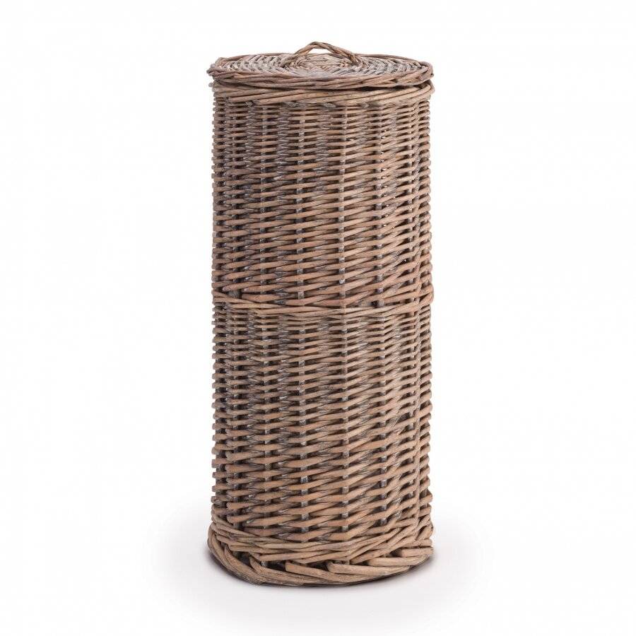 Woodluv Rustic Free Standing Wicker Toilet Roll Paper Holder