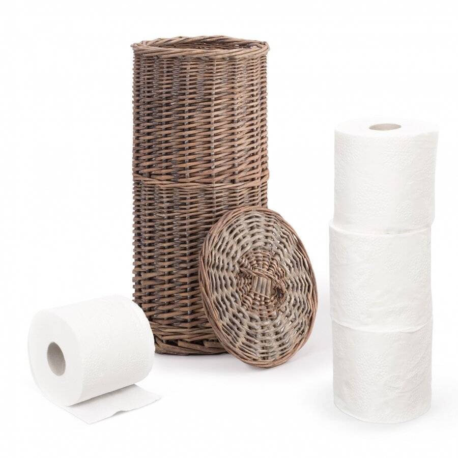 Woodluv Rustic Free Standing Wicker Toilet Roll Paper Holder