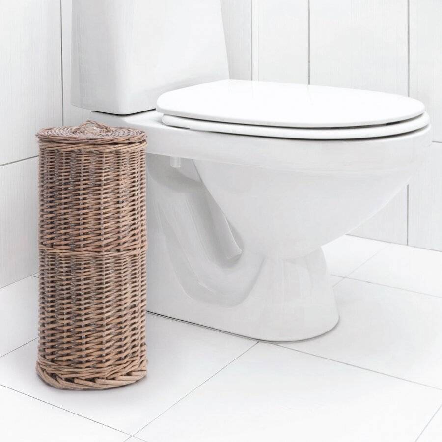 Woodluv Rustic Free Standing Wicker Toilet Roll Paper Holder