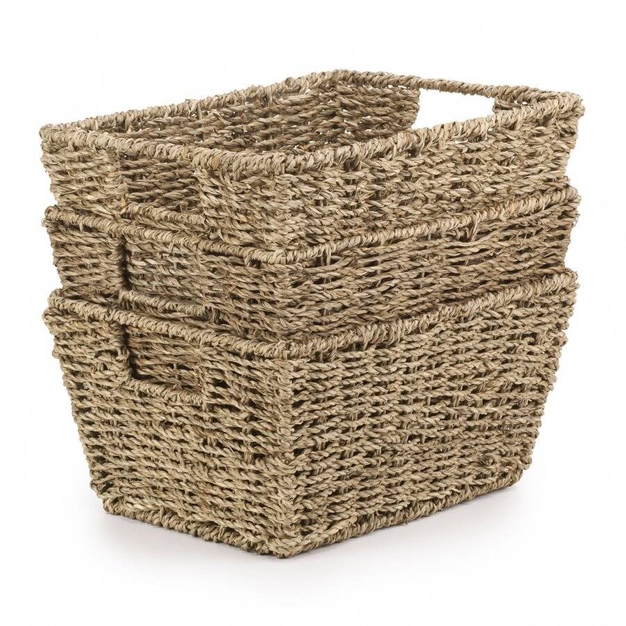 Woodluv Seagrass Shelf Storage Baskets With Insert Handles