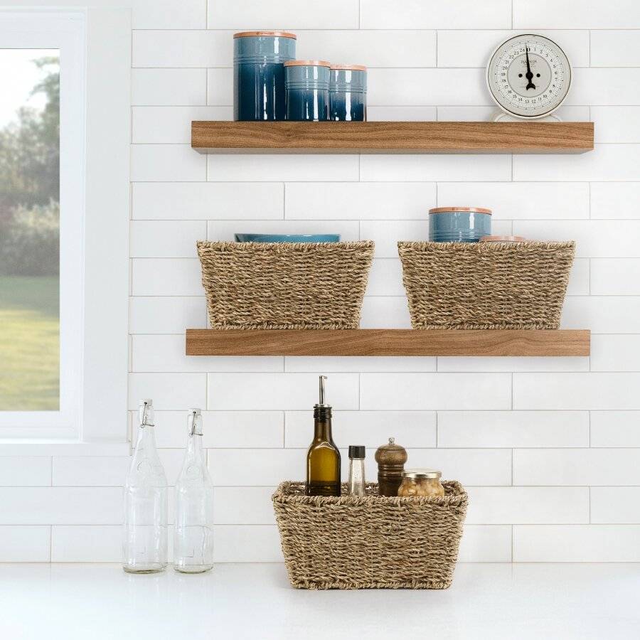 Woodluv Seagrass Shelf Storage Baskets With Insert Handles