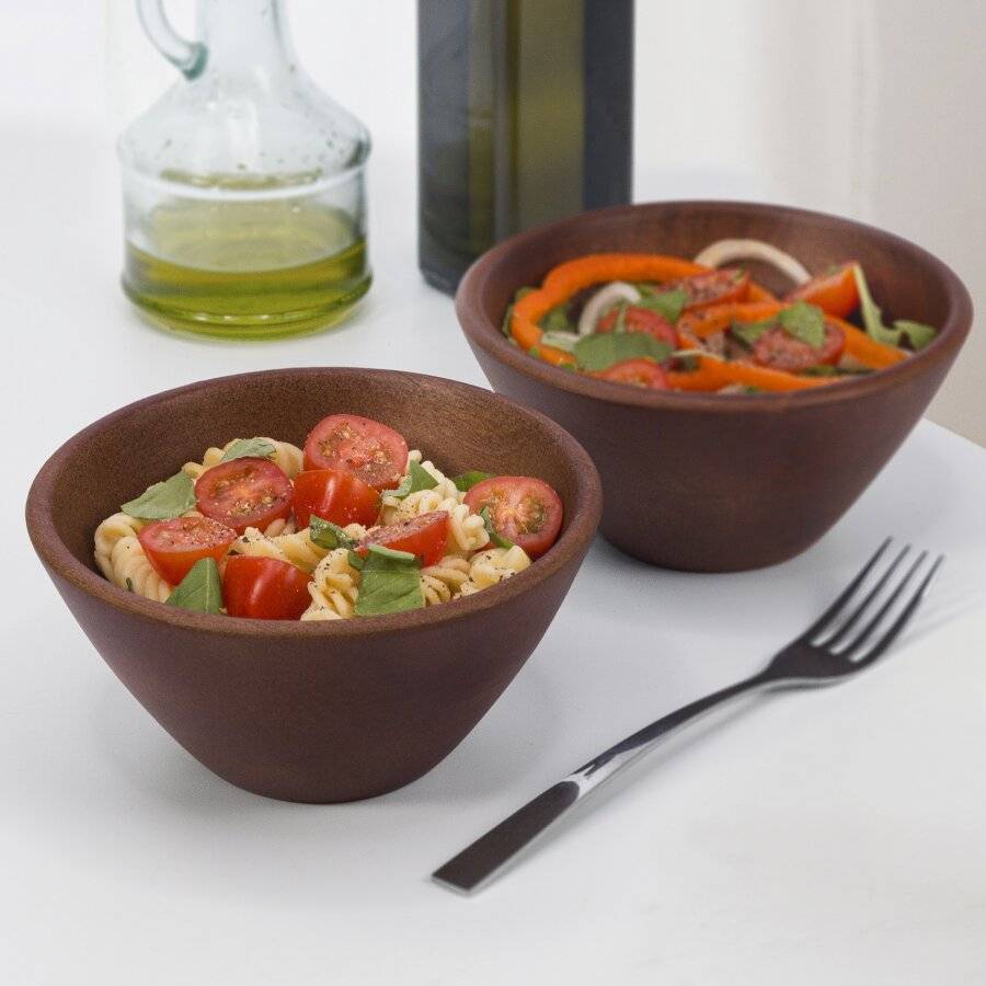 Woodluv Set of 2 15 cm Mango Wood Decorative Cereal Serving Bowl
