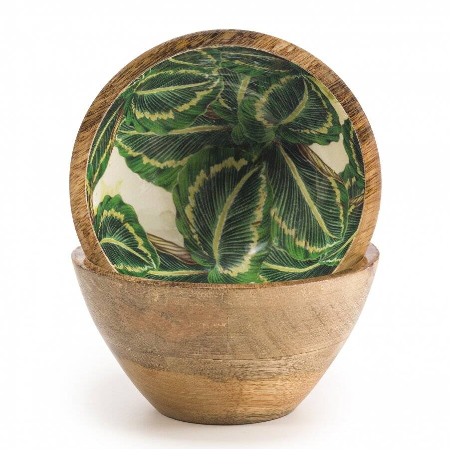 Woodluv Set of 2 Mango Wood Decorative Cereal Serving Bowl