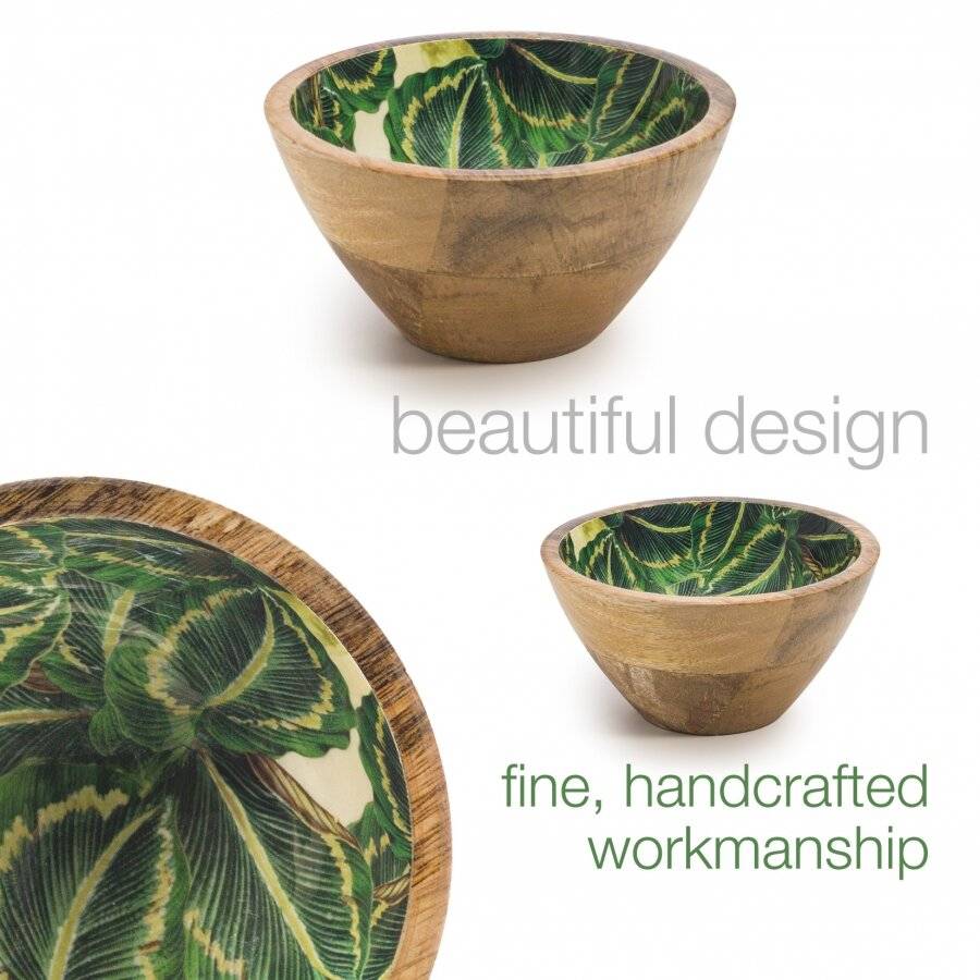 Woodluv Set of 2 Mango Wood Decorative Cereal Serving Bowl