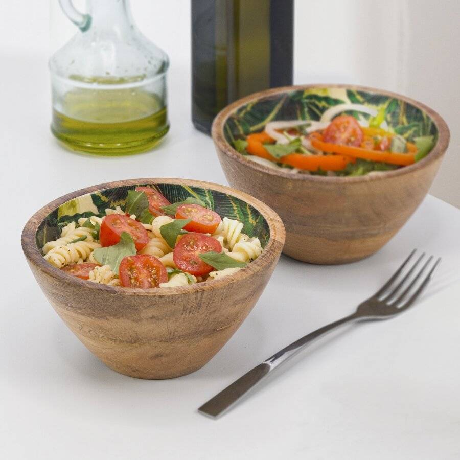 Woodluv Set of 2 Mango Wood Decorative Cereal Serving Bowl