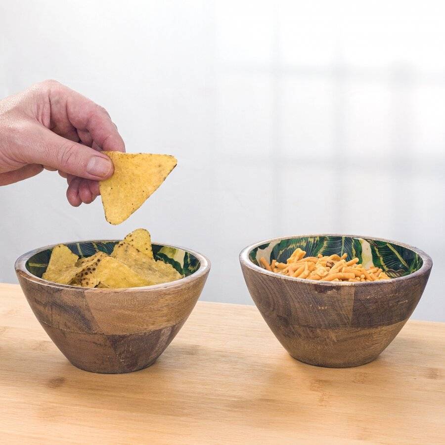 Woodluv Set of 2 Mango Wood Decorative Cereal Serving Bowl