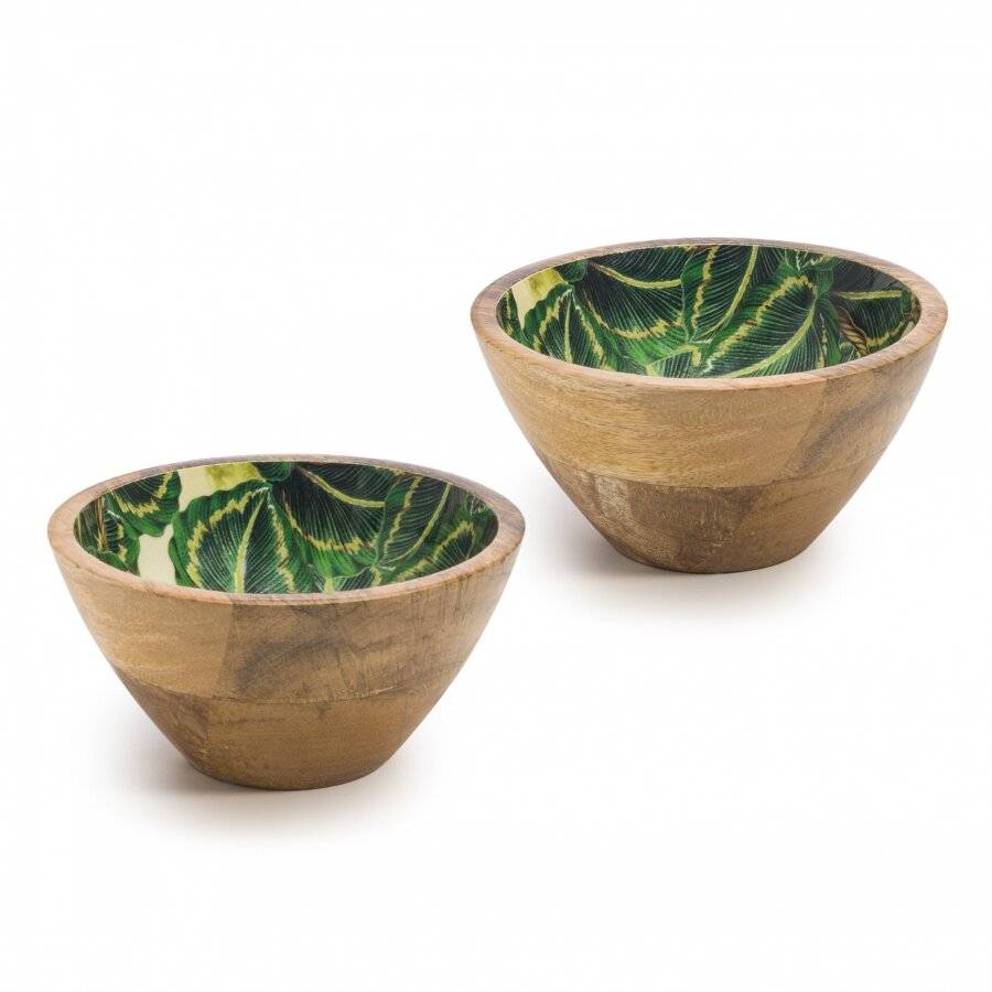 Woodluv Set of 2 Mango Wood Decorative Cereal Serving Bowl
