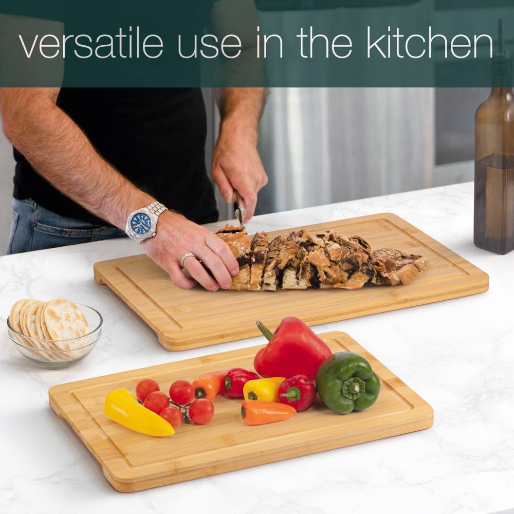 Woodluv Set of 2 Bamboo Chopping Board With Juice Grooves