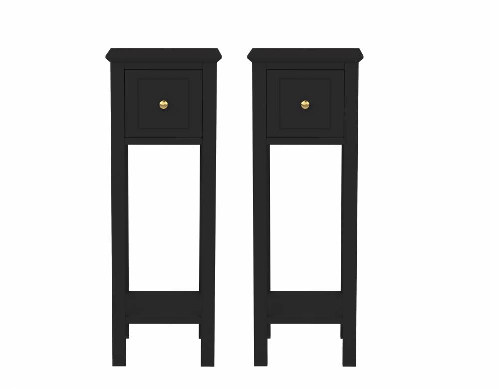 Woodluv Set of 2 Bedside Free-Standing Storage Unit with Drawer, Black