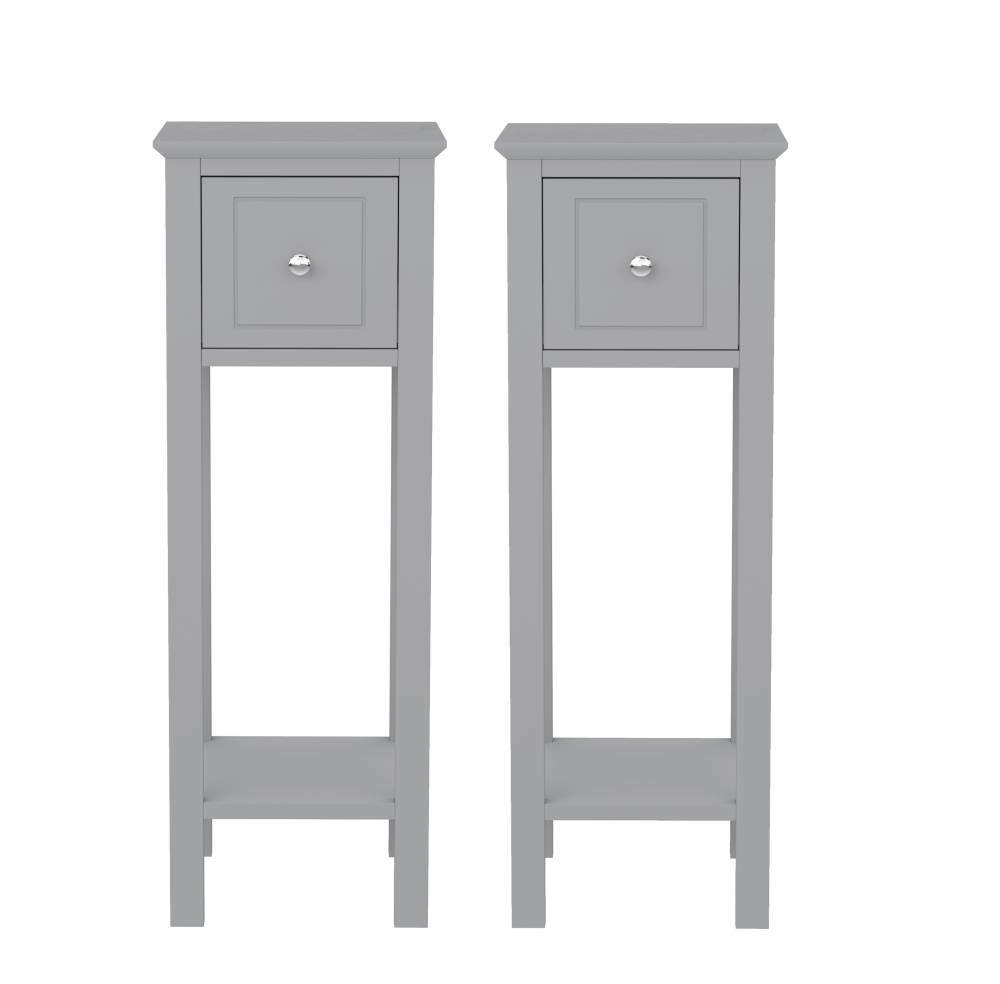 Woodluv Set of 2  Bedside Free-Standing Storage Unit with Drawer, Grey