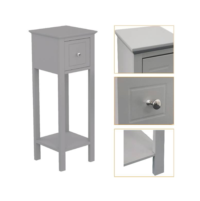 Woodluv Set of 2  Bedside Free-Standing Storage Unit with Drawer, Grey