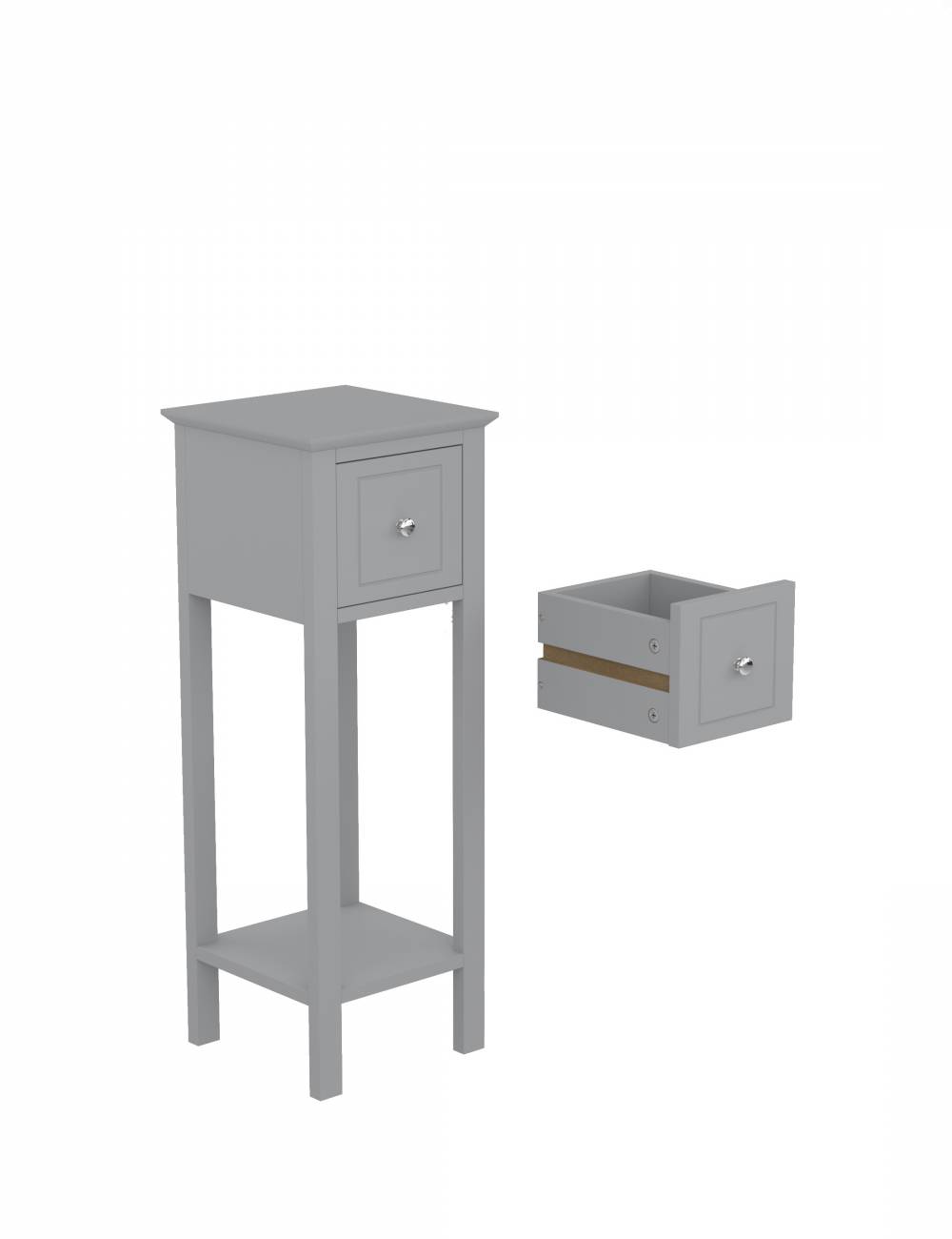 Woodluv Set of 2  Bedside Free-Standing Storage Unit with Drawer, Grey