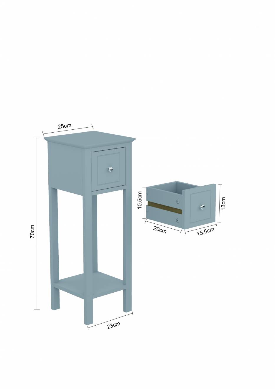 Woodluv Set of 2  Bedside Free-Standing Storage Unit with Drawer, Grey