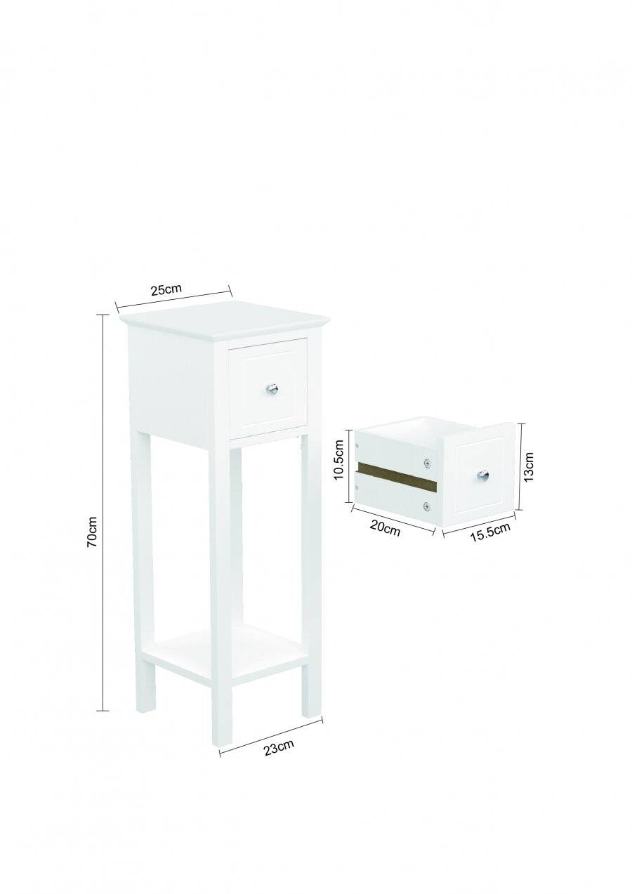 Woodluv Set of 2 Bedside Free-Standing Storage Unit with Drawer, White