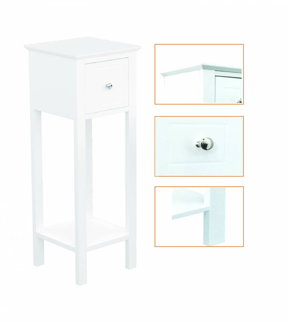 Woodluv Set of 2 Bedside Free-Standing Storage Unit with Drawer, White