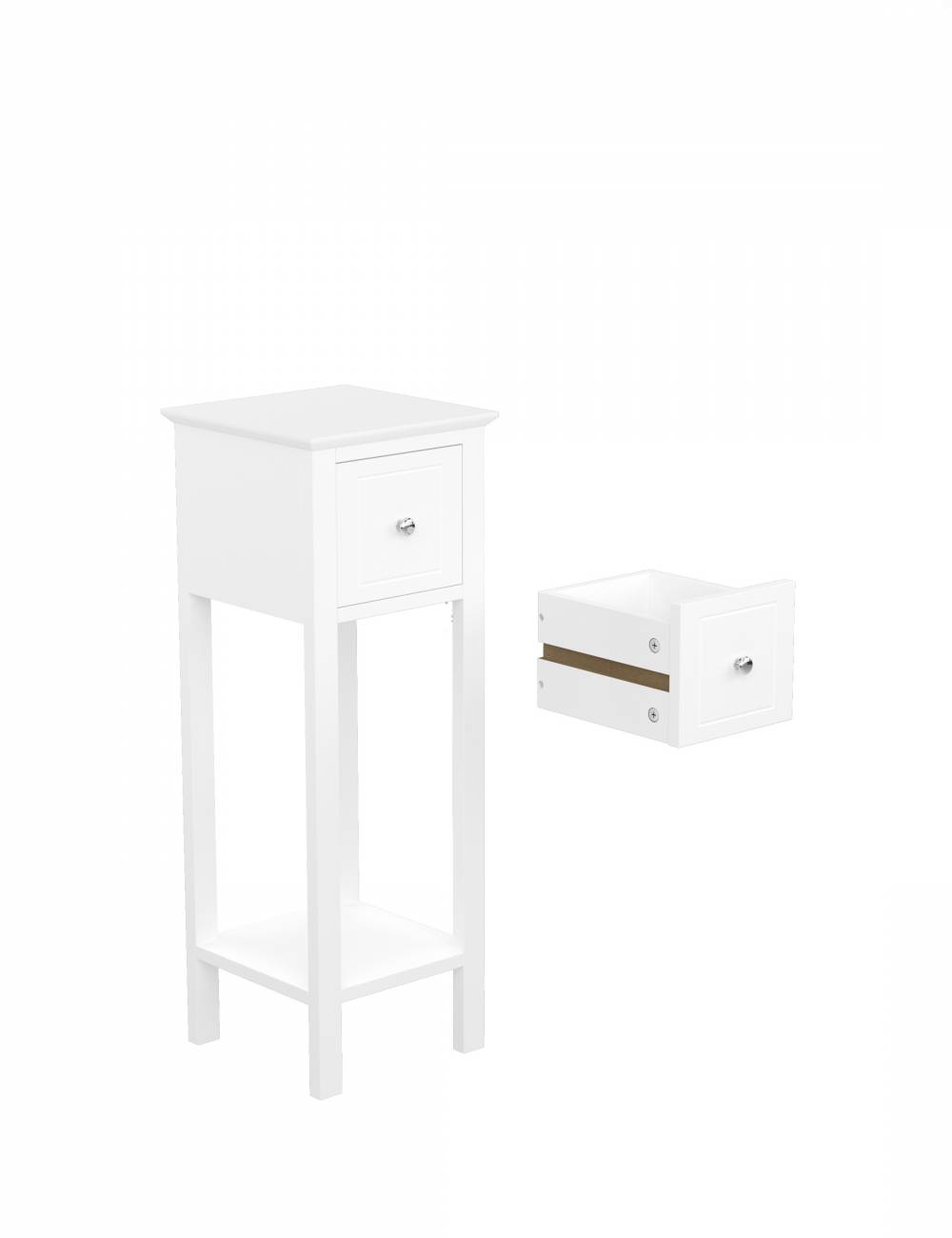 Woodluv Set of 2 Bedside Free-Standing Storage Unit with Drawer, White