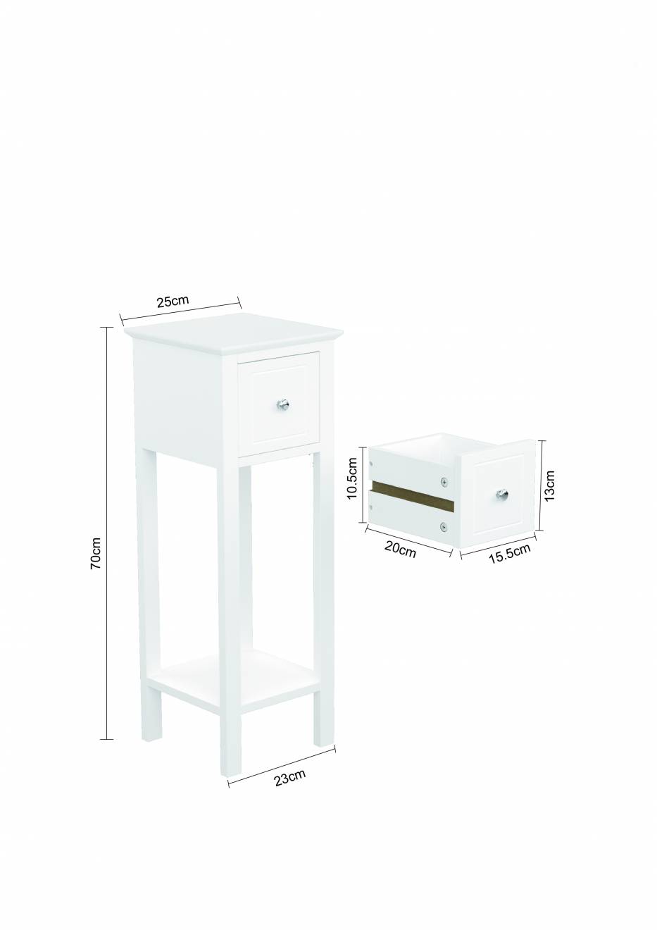 Woodluv Set of 2 Bedside Free-Standing Storage Unit with Drawer, White