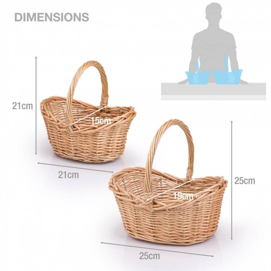 Woodluv Set of 2 Boat Shaped Wicker Baskets With Handles - Natural