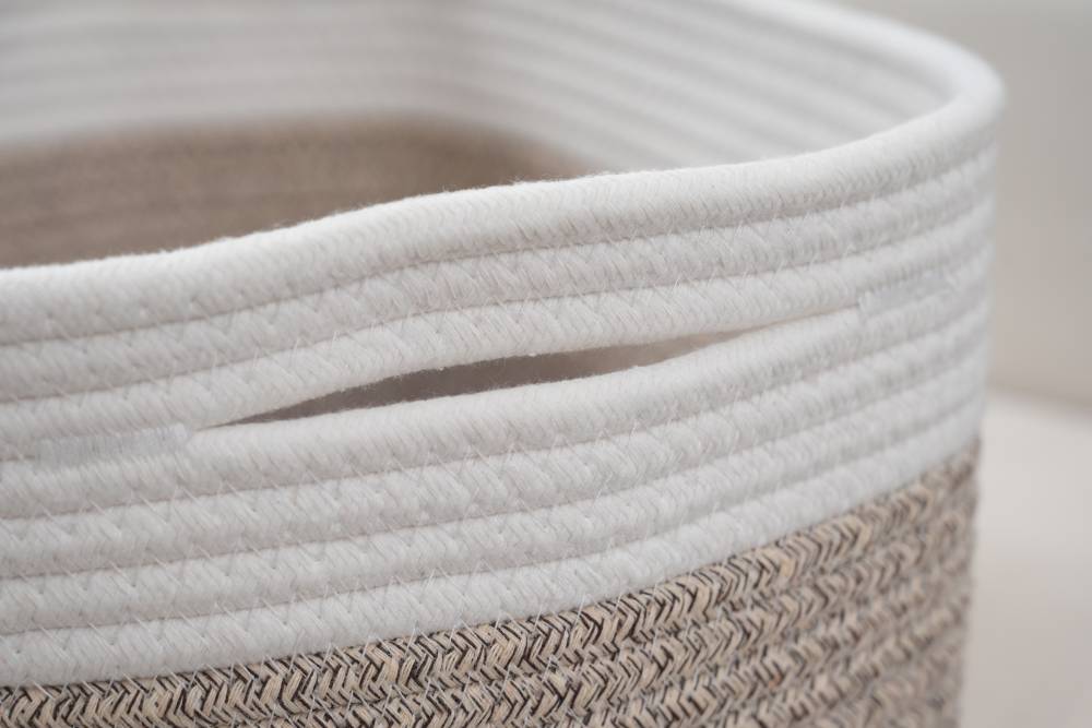 Woodluv Set of 2 Cotton rope Storage Collapsible Baskets, Beige