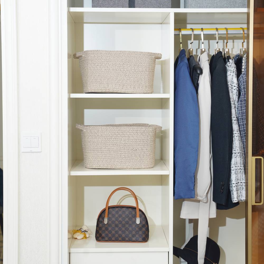 Woodluv Set of 2 Cotton rope Storage Collapsible Baskets, Beige