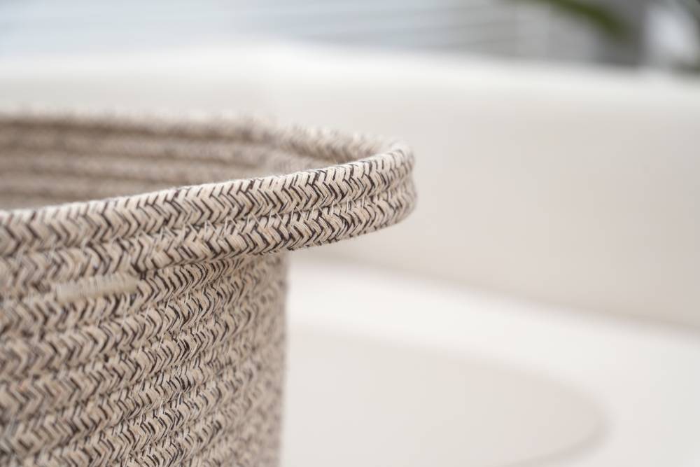 Woodluv Set of 2 Cotton rope Storage Collapsible Baskets, Beige