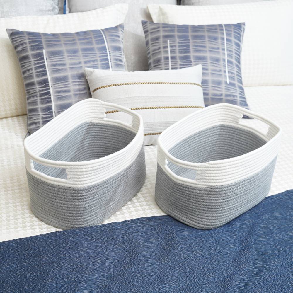 Woodluv Set of 2 Cotton rope Storage Collapsible Baskets, Grey
