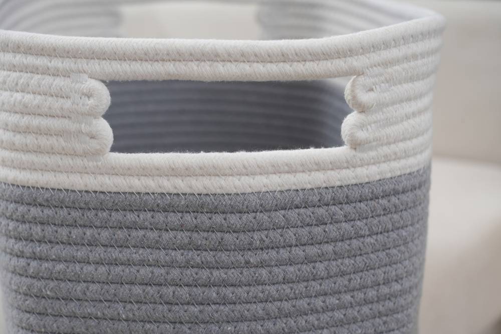 Woodluv Set of 2 Cotton rope Storage Collapsible Baskets, Grey
