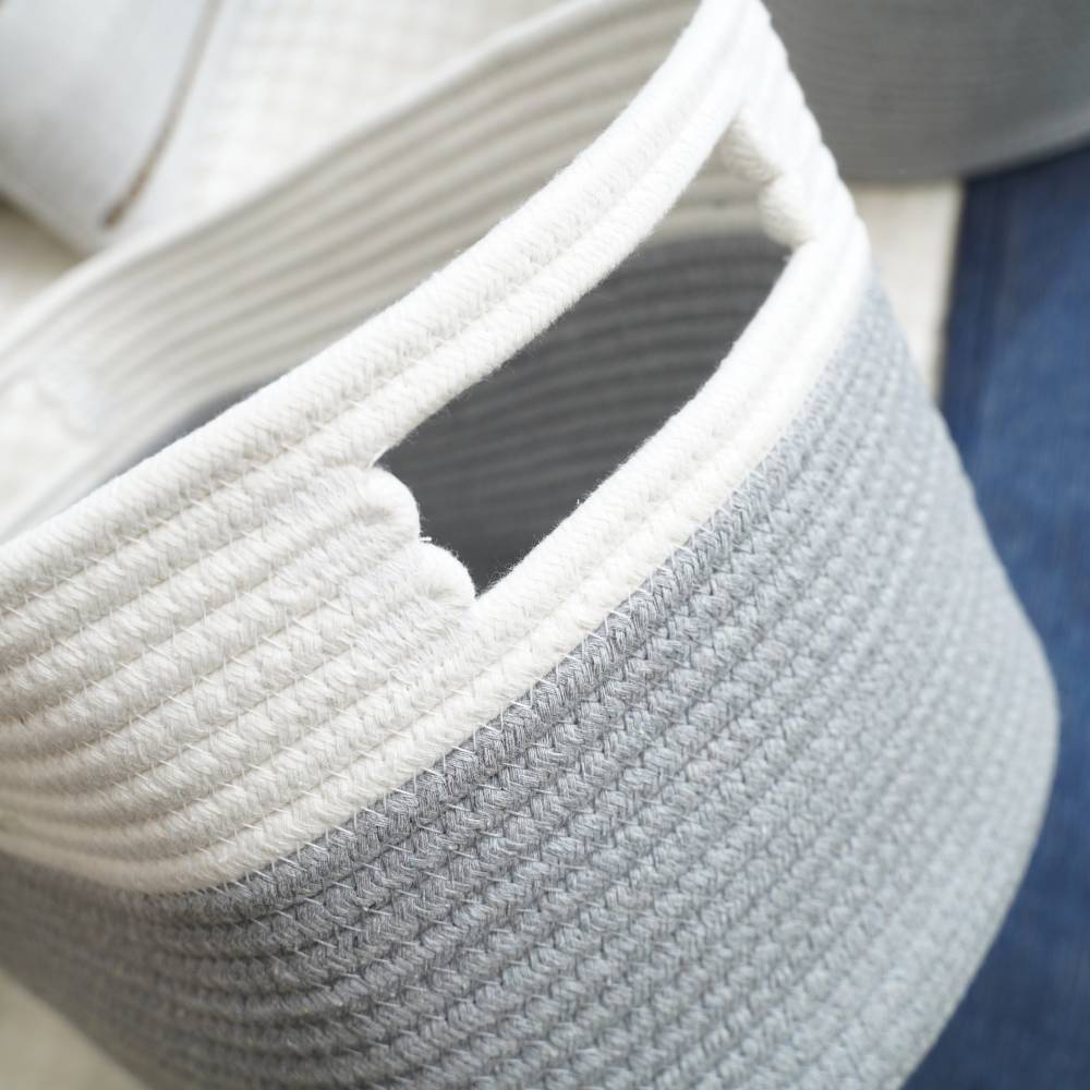 Woodluv Set of 2 Cotton rope Storage Collapsible Baskets, Grey