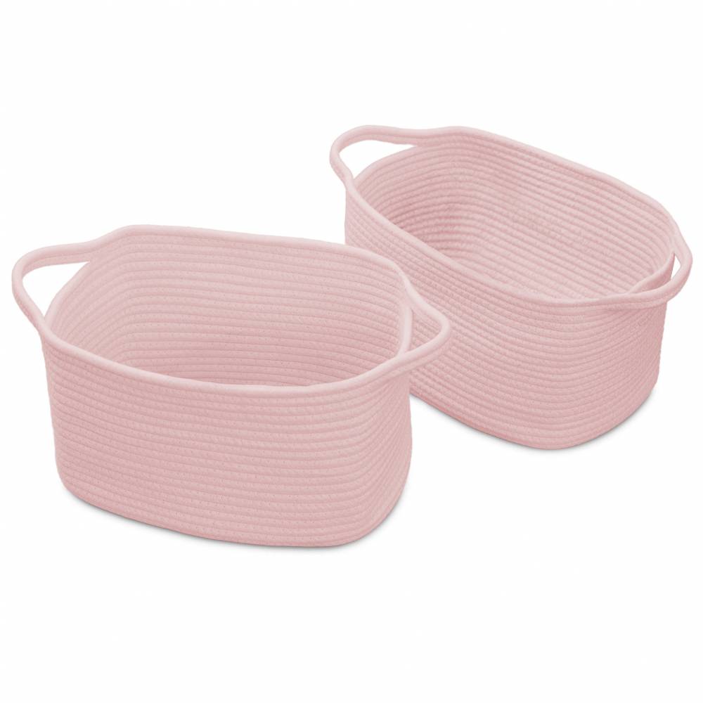 Woodluv Set of 2 Cotton rope Storage Collapsible Baskets, Pink
