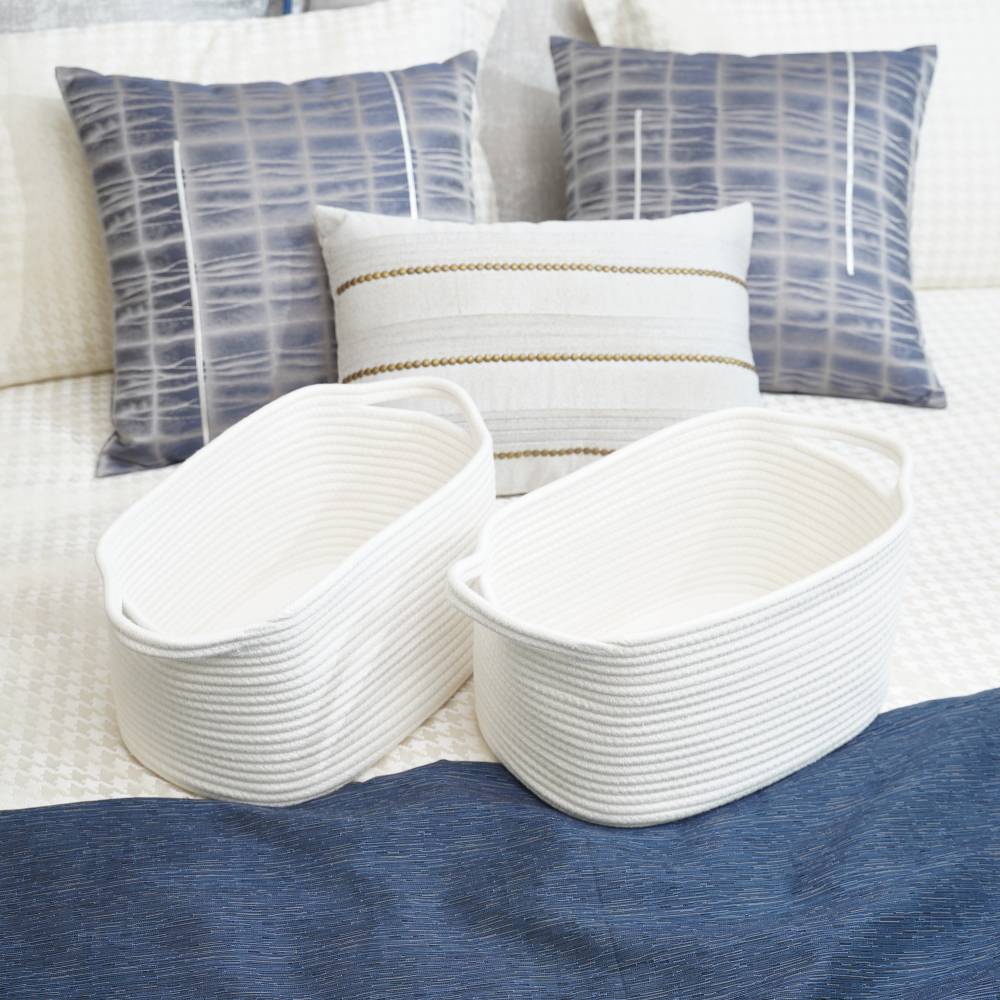 Woodluv Set of 2 Cotton rope Storage Collapsible Baskets, White