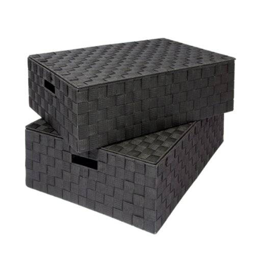 Woodluv Set of 2 Elegant Underbed Storage Basket With Lid - Black