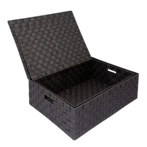 Woodluv Set of 2 Elegant Underbed Storage Basket With Lid - Black