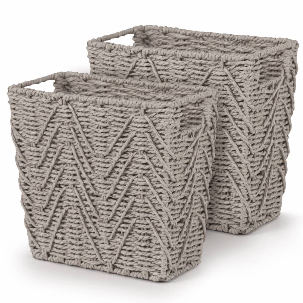 Woodluv Set of 2 Hand-woven Paper Rope Storage Wastepaper Bin - Grey